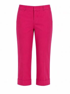 Straight Leg Capri Stretch Hot Pink Cuffed Crop Pants Y2K Dopamine Dressing